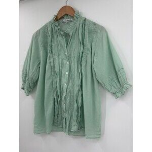 JP and Mattie 2030 Madeleine Ruffle Lace Shirt | Sea Glass | P ( XS)